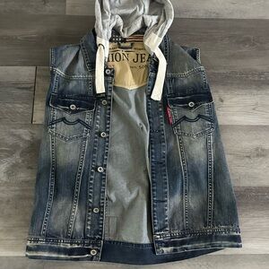Denim Hooded Vest with Gray Hoodie